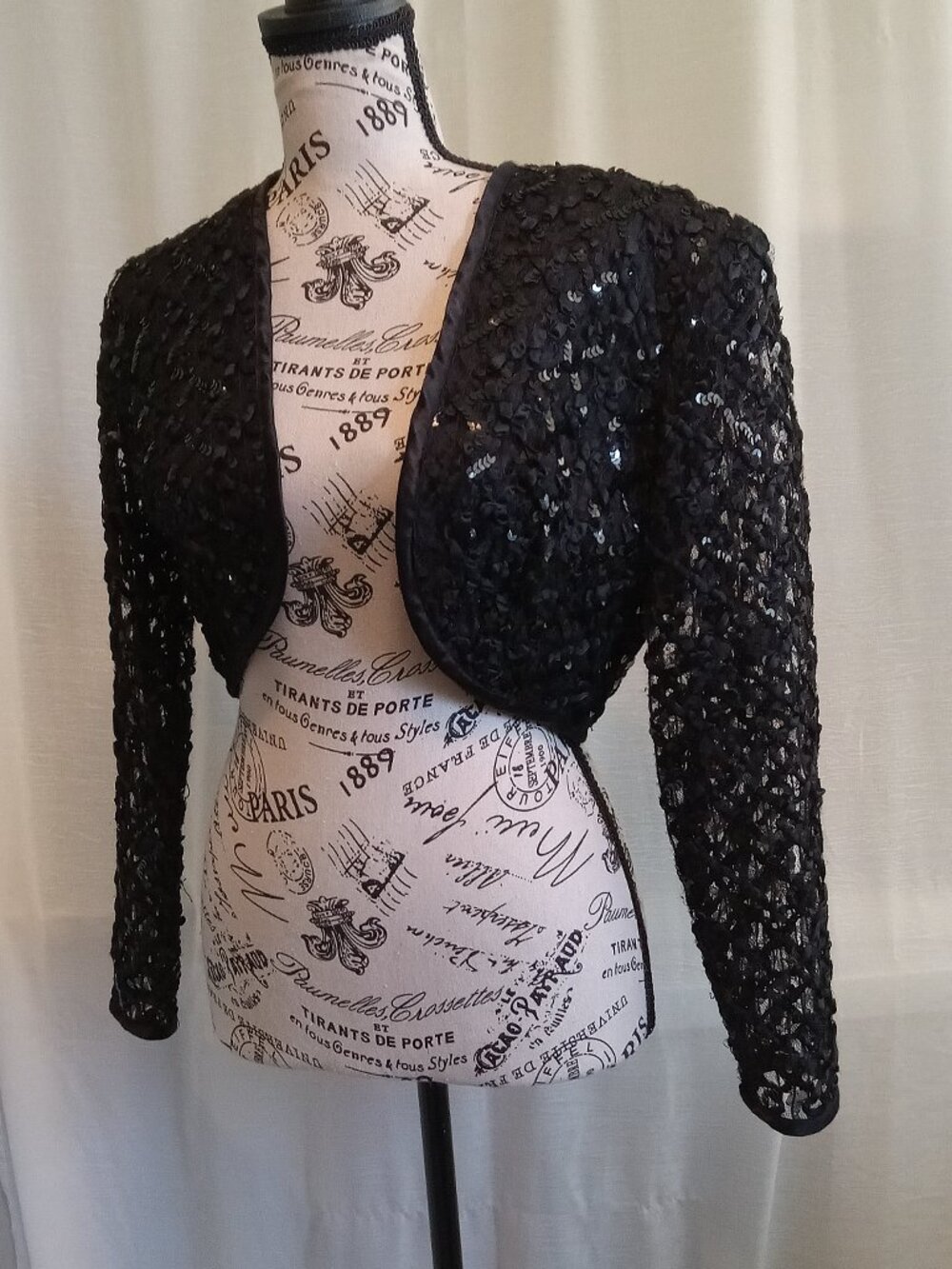 Vintage perfect black bolero from JS Collections, embellished with sequins